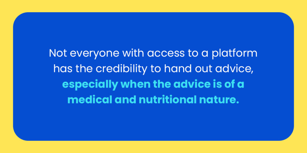 a blue and yellow sign that says not everyone with access to a platform has the credibility to hand out advice